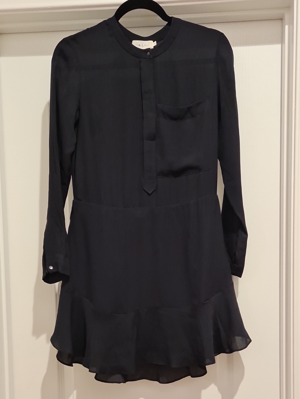 A.L.C. 100% Silk Women's Black Long-Sleeve Dress
